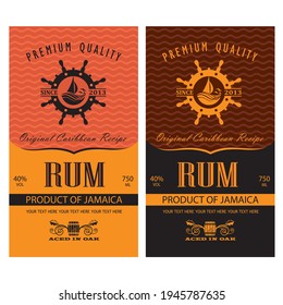 collection of rum labels with yacht and helm in retro style