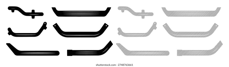 Collection of running board icons. solid and scribble style. various car side steps.