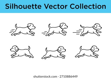 A collection of running dog silhouettes in vector format, perfect for icons, logos, or pet-related graphic designs.