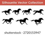Collection of running horses silhouettes isolated on white background