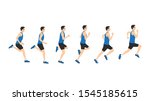 Collection of running man icons. Animation sprite set frame loop. Sport. Run. Active fitness. Exercise and athlete. Variety of sport movements. Flat cartoon style. Side view. Simple design. Vector