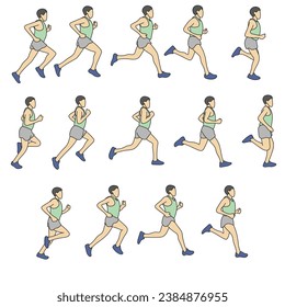Collection of running man set illustration vector hand drawn isolated on white background