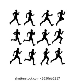 Collection of Running man silhouette icon vector flat illustration on white background.
