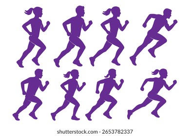 Collection of running men and women silhouette