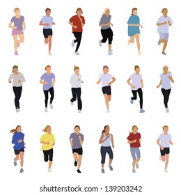 Collection of running silhouettes, teenagers, boys and girls.