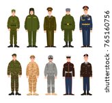 Collection of Russian and American military people or personnel dressed in various uniform. Bundle of soldiers of Russia and USA. Set of flat cartoon characters. Modern colorful vector illustration.