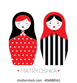 Collection Of Russian Dolls - Matryoshka And Decorative Elements For Design. Vector Illustration.