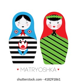 Collection of Russian dolls - matryoshka and decorative elements for design. Vector illustration.