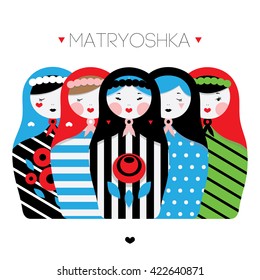 Collection of Russian dolls - matryoshka and decorative elements for design. Vector illustration.