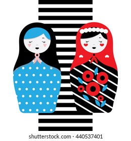 Collection of Russian dolls - matryoshka and decorative elements for design. Vector illustration.