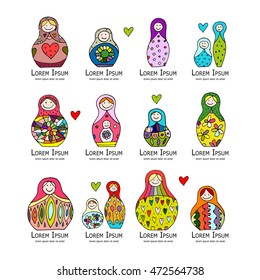 Collection of russian nesting dolls, Matryoshka for your design
