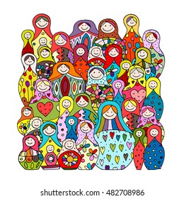 Collection of russian nesting dolls, Matryoshka for your design