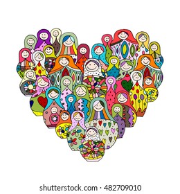 Collection of russian nesting dolls, Matryoshka heart shape