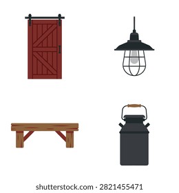 A collection of rustic farm icons featuring classic country decor elements