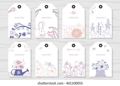 Collection rustic labels with the image of wild flowers and plants.