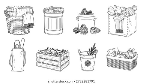 Collection of rustic storage containers