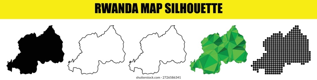 Kollektion von Ruanda Land skizziert solide Form weiße Fülllinie Kunst Polygon Mosaik und gepunktete Stile für das Design enthalten