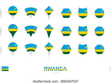 Colección de la bandera de Rwanda en diferentes formas y con tres efectos diferentes. Indicador de vector establecido.