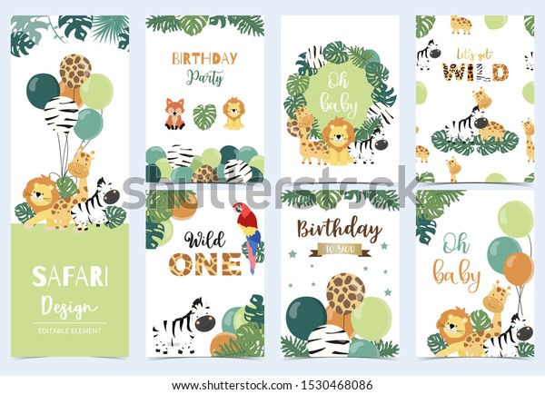 Collection Safari Background Set Giraffeballoonzebraliongreeneditable ...