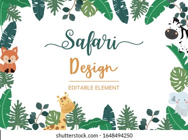 Collection of safari background set with giraffe,zebra,fox,lion.Editable vector illustration for birthday invitation,postcard and sticker