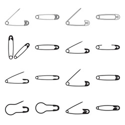 Collection Of Safety Pin Icons, Plus Realistic Safety Pins. Vector Illustration
