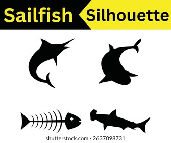 Collection of Sailfish Silhouettes: A Set of Four Unique Designs