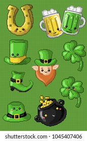 Collection of Saint Patrick's Day Elements in pixel art.