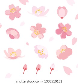The collection of sakura pattern set . cherry blossom in flat vector style for content , greeting card .