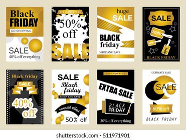 Collection of sale banners Black Friday, vector illustration. Hand drawn vintage and modern sketch placard set with lettering. For promotional material, website and mobile banners, newsletter and ads