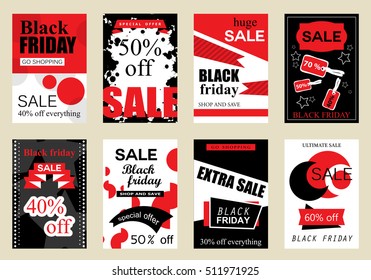 Collection of sale banners Black Friday, vector illustration. Hand drawn vintage and modern sketch placard set with lettering. For promotional material, website and mobile banners, newsletter and ads