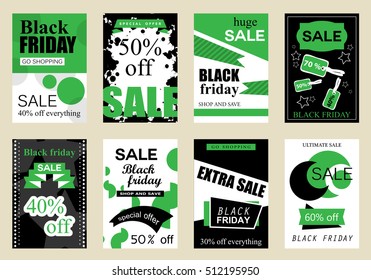 Collection of sale banners Black Friday, vector illustration. Hand drawn vintage and modern sketch placard set with lettering. For promotional material, website and mobile banners, newsletter and ads