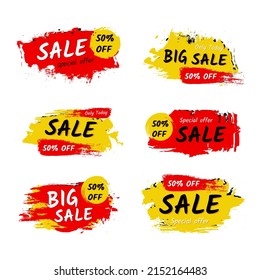 Collection of sale banners and discount label with brush concept.