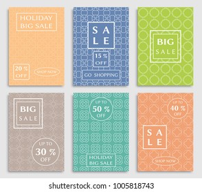 Collection of sale banners, flyers. Modern and vintage social media placard set for mobile website, posters, email and newsletter designs, ads, online shopping, promotional material. Line patterns set