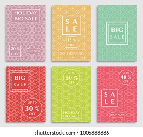Collection of sale banners, flyers. Modern and vintage social media placard set for mobile website, posters, email and newsletter designs, ads, online shopping, promotional material. Line patterns set