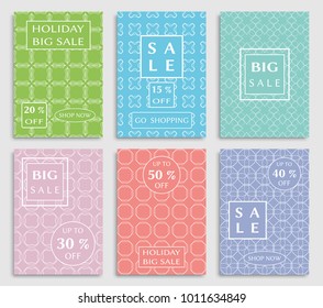 Collection of sale banners, flyers. Modern and vintage social media placard set for mobile website, posters, email and newsletter designs, ads, online shopping, promotional material. Line patterns set