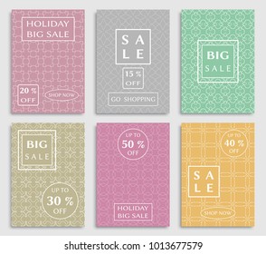 Collection of sale banners, flyers. Modern and vintage social media placard set for mobile website, posters, email and newsletter designs, ads, online shopping, promotional material. Line patterns set