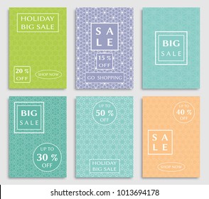 Collection of sale banners, flyers. Modern and vintage social media placard set for mobile website, posters, email and newsletter designs, ads, online shopping, promotional material. Line patterns set