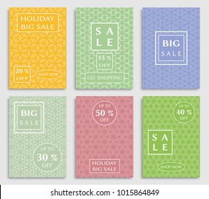 Collection of sale banners, flyers. Modern and vintage social media placard set for mobile website, posters, email and newsletter designs, ads, online shopping, promotional material. Line patterns set