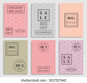 Collection of sale banners, flyers. Modern and vintage social media placard set for mobile website, posters, email and newsletter designs, ads, online shopping, promotional material. Line patterns set
