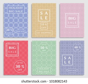Collection of sale banners, flyers. Modern and vintage social media placard set for mobile website, posters, email and newsletter designs, ads, online shopping, promotional material. Line patterns set