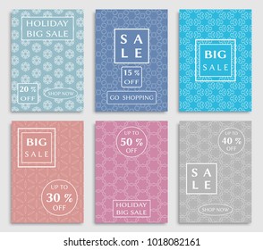 Collection of sale banners, flyers. Modern and vintage social media placard set for mobile website, posters, email and newsletter designs, ads, online shopping, promotional material. Line patterns set