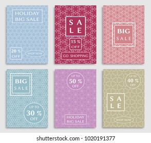 Collection of sale banners, flyers. Modern and vintage social media placard set for mobile website, posters, email and newsletter designs, ads, online shopping, promotional material. Line patterns set