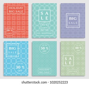 Collection of sale banners, flyers. Modern and vintage social media placard set for mobile website, posters, email and newsletter designs, ads, online shopping, promotional material. Line patterns set