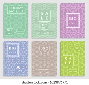 Collection of sale banners, flyers. Modern and vintage social media placard set for mobile website, posters, email and newsletter designs, ads, online shopping, promotional material. Line patterns set