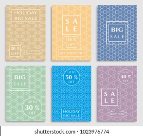 Collection of sale banners, flyers. Modern and vintage social media placard set for mobile website, posters, email and newsletter designs, ads, online shopping, promotional material. Line patterns set