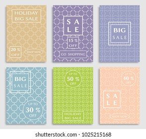 Collection of sale banners, flyers. Modern and vintage social media placard set for mobile website, posters, email and newsletter designs, ads, online shopping, promotional material. Line patterns set