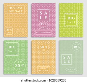 Collection of sale banners, flyers. Modern and vintage social media placard set for mobile website, posters, email and newsletter designs, ads, online shopping, promotional material. Line patterns set