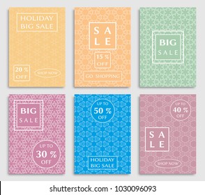 Collection of sale banners, flyers. Modern and vintage social media placard set for mobile website, posters, email and newsletter designs, ads, online shopping, promotional material. Line patterns set