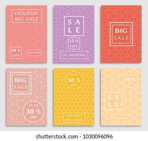 Collection of sale banners, flyers. Modern and vintage social media placard set for mobile website, posters, email and newsletter designs, ads, online shopping, promotional material. Line patterns set
