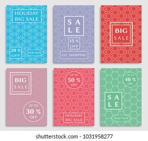 Collection of sale banners, flyers. Modern and vintage social media placard set for mobile website, posters, email and newsletter designs, ads, online shopping, promotional material. Line patterns set